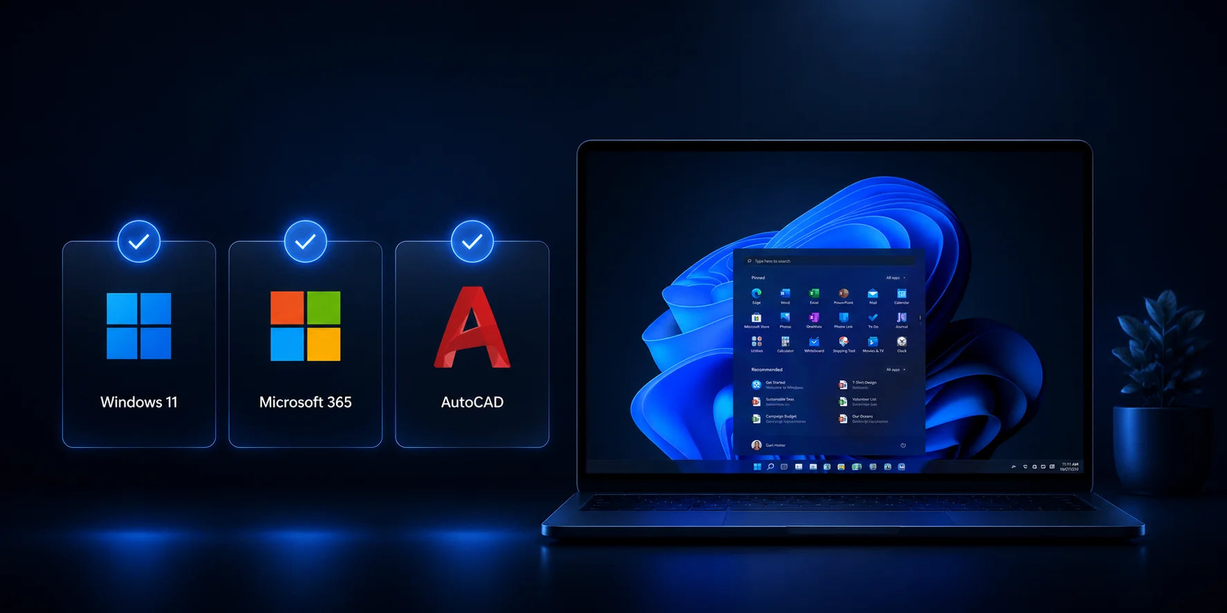 Licencias de Windows 11, Microsoft 365 y AutoCAD activadas en un equipo