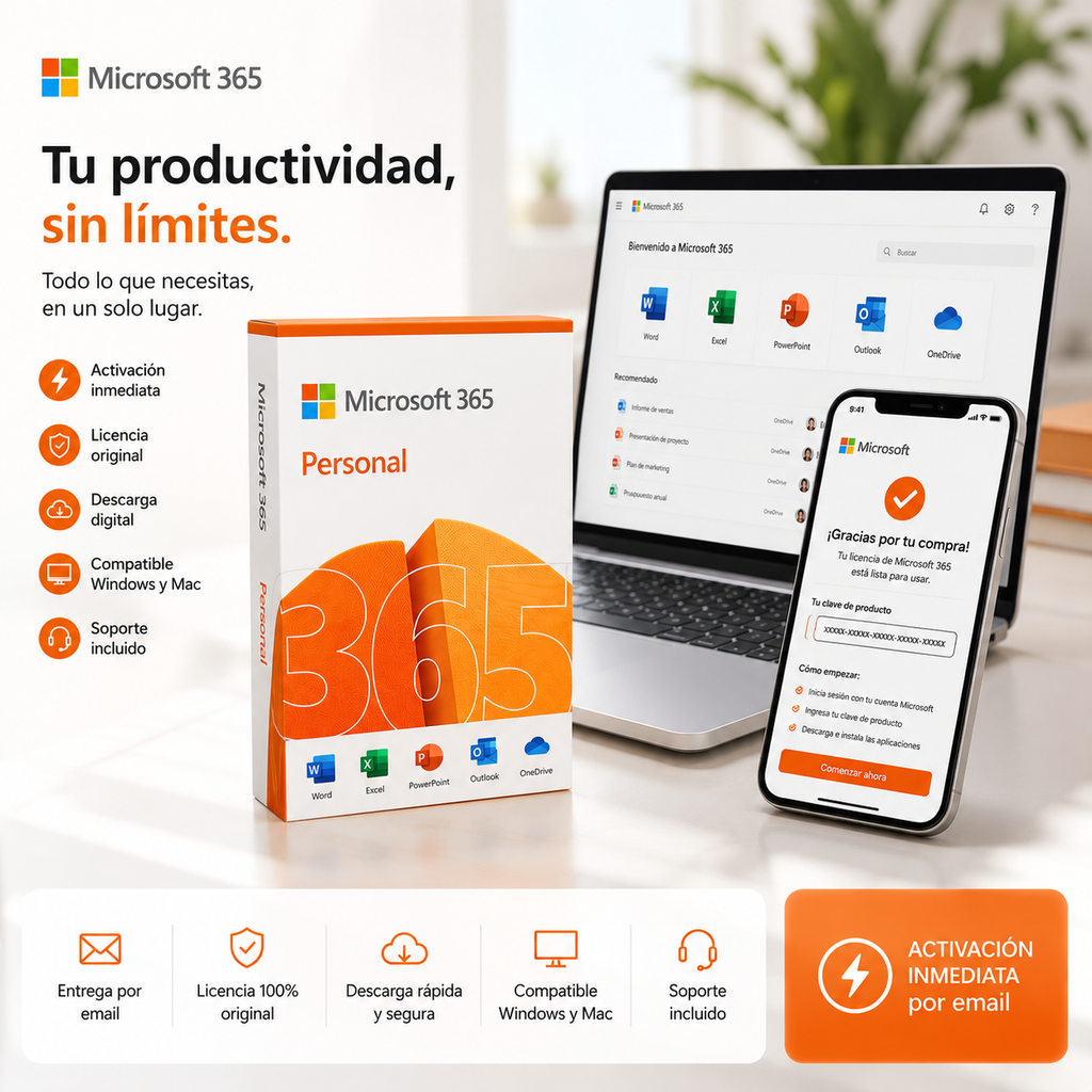 Licencia Microsoft 365 (Entrega Digital) | Word, Excel y PowerPoint para PC, Mac y Móvil